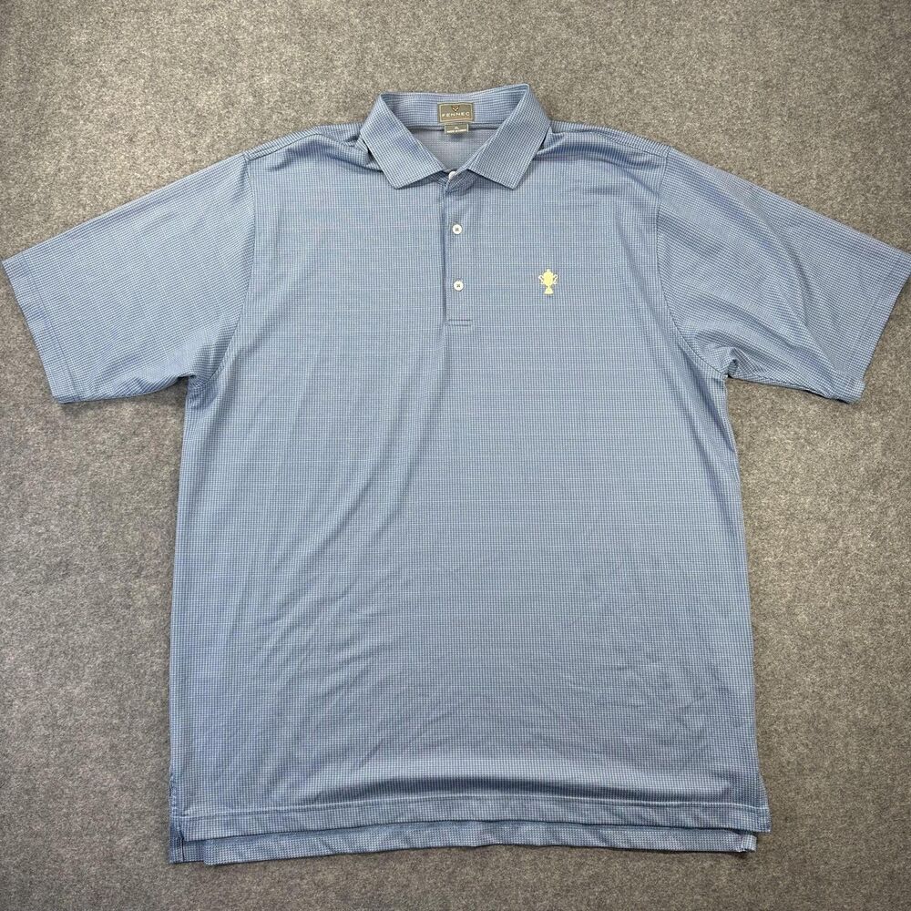 Fennec Polo Shirt Mens XL Blue Check Golf Performance Stretch Trophy Logo
